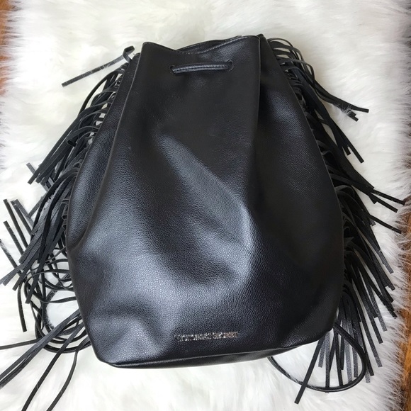 VS Faux Leather Drawstring Fringe Backpack Purse - Picture 3 of 6